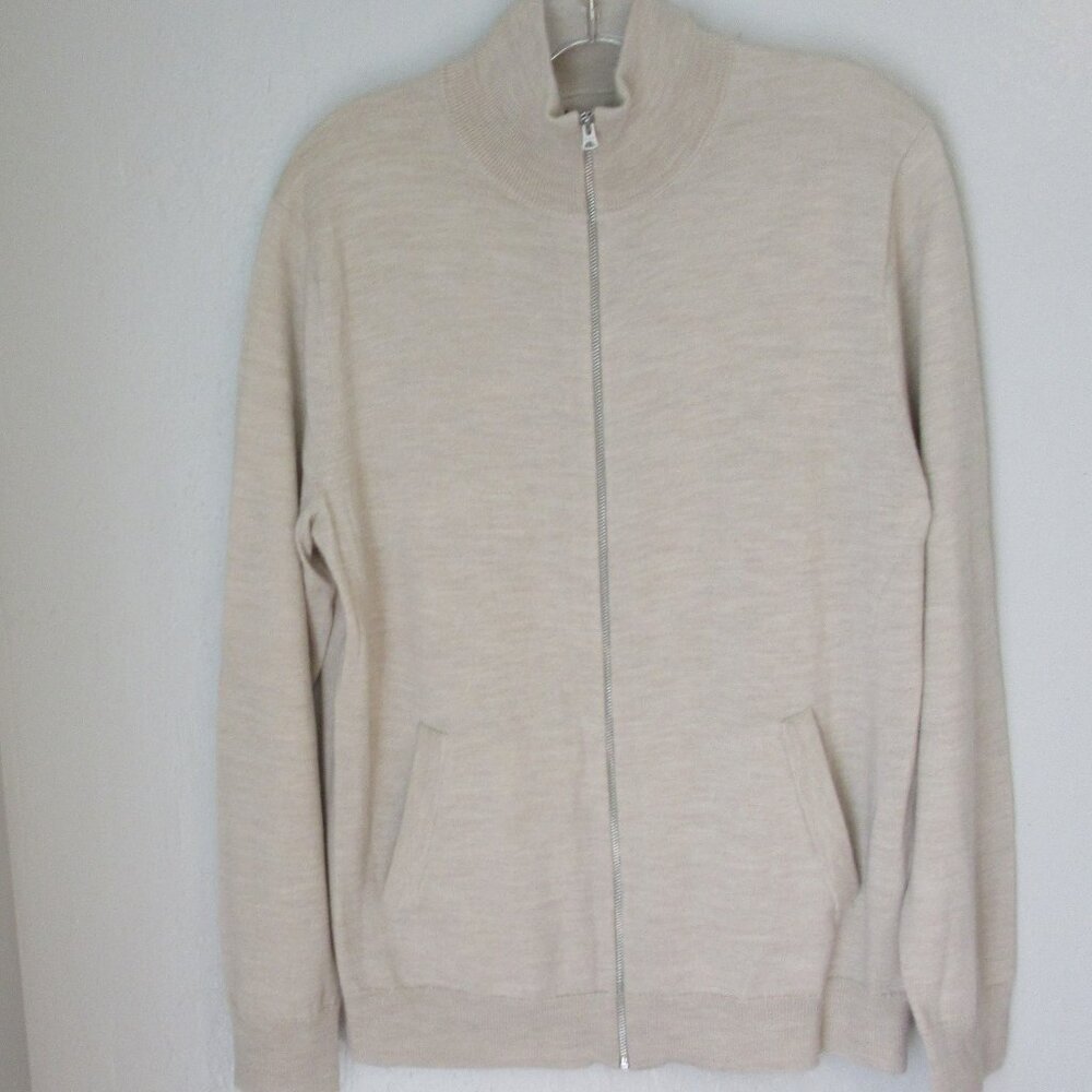 J. Crew Beige Merino Wool Mock Neck Long Sleeve Zip Size M Sweater